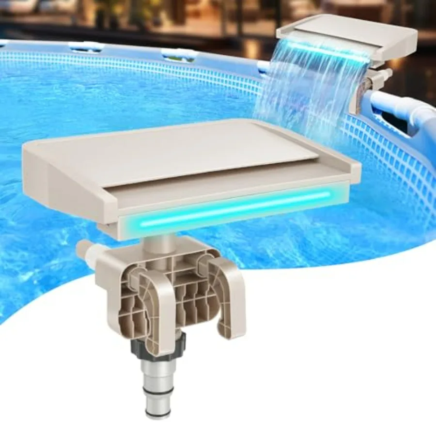 

LED Pool Fountain Waterfall for Above Ground Pools, ABS Plastic, Multicolor, 7 Lighting Modes Adjustable Width for Secure Fit