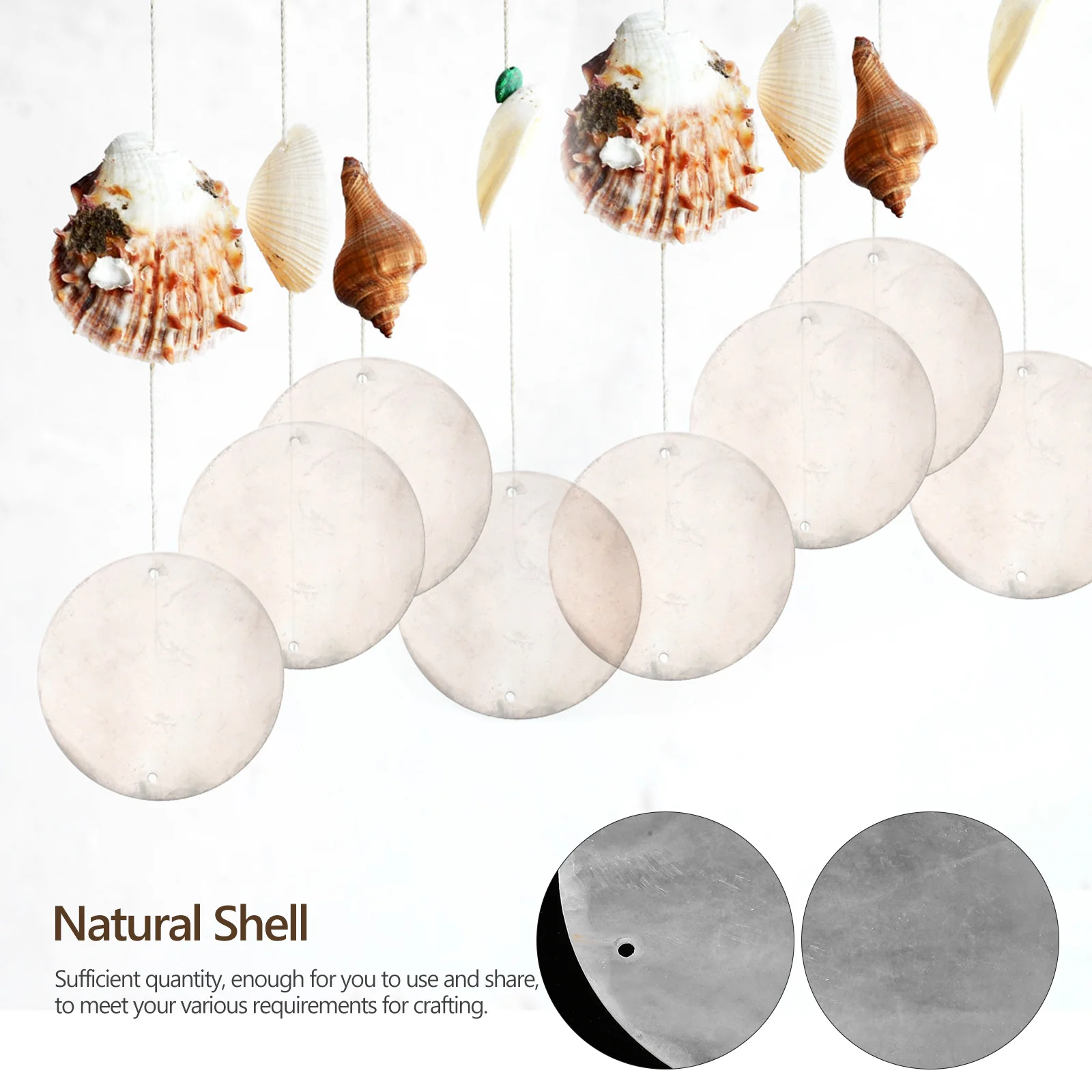 50 Pcs Foldable Jewelry Making Shells Sea Craft Wind Chime Round Charms for Decor Hanging Ornaments Natural