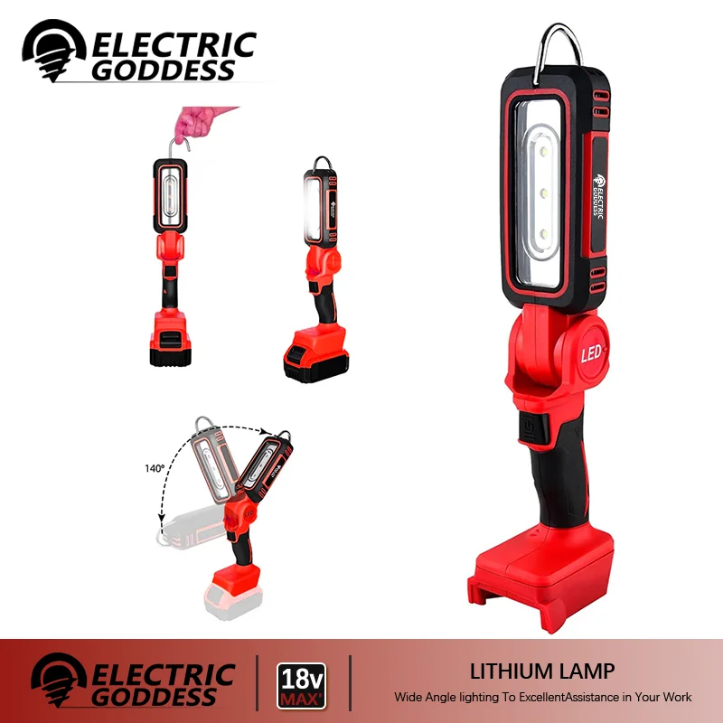 Cordless LED Work Light Two Levels Adjustable 140 Degree Rotating Wide-angle Lighting for Milwaukee 18V Battery