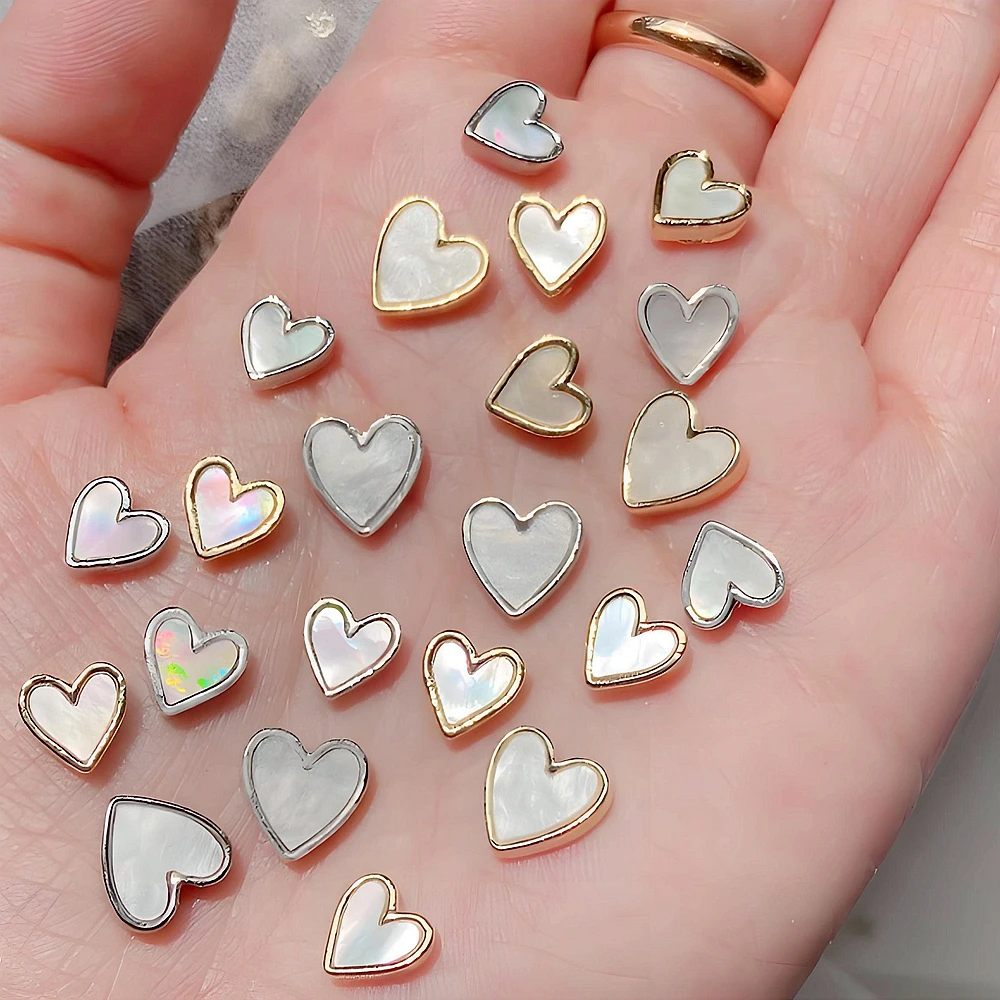 

10PCS Metal Edging Love Heart Shell Nail Art Charms Parts Mica Accessories For Nails Decoration Manicure DecorSupplies Material
