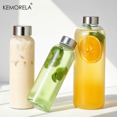 Glass Sports Water Bottle with Lid Leak-Proof And Heat-Resistant 500/750/1000ML for Travel And Storing Such As Juices, Smoothies