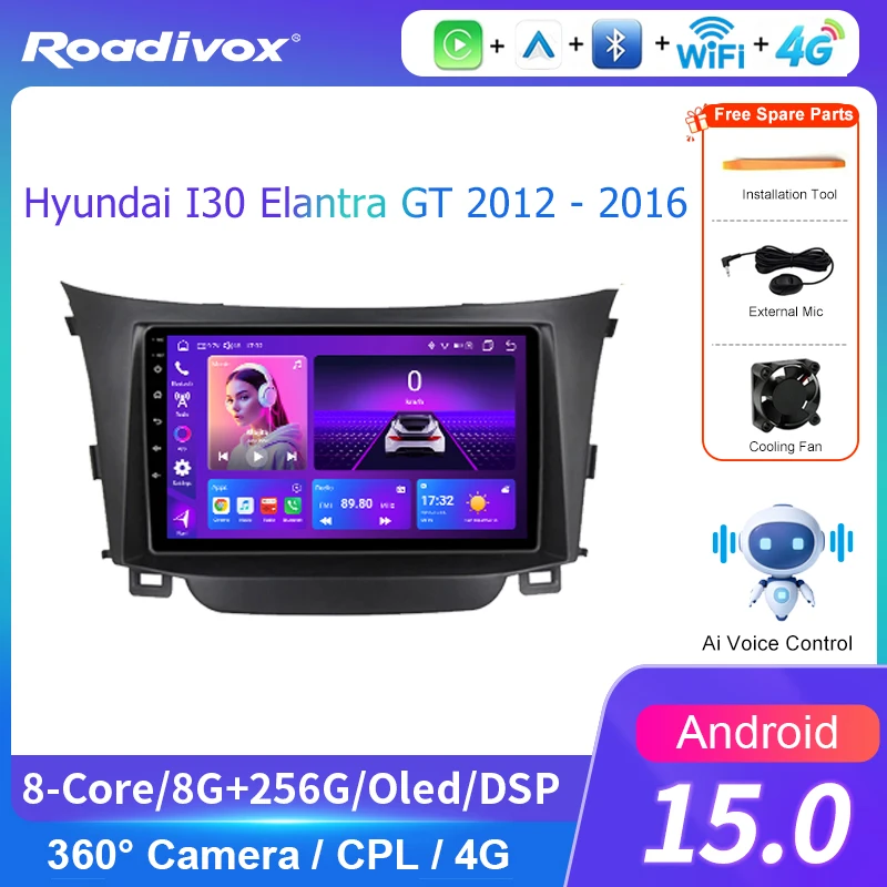 roadivox Android AI VOICE car radio for Hyundai I30 Elantra GT 2012 2016  stereo GPS Navigation video Multimedia Player tape
