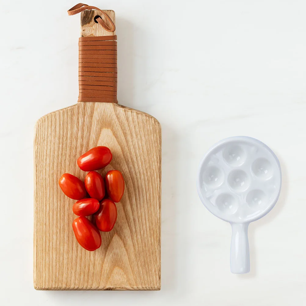 

Ceramic Escargot Baking Dish with Handle Snail Cooking Tray for Oyster Seafood Grill Serving 6 Hole Takoyaki Pan