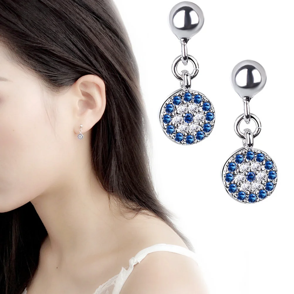 1 زوج شيطان العين حجر الراين أقراط النحاس موضة الأذن ديكور الأزرق الفردية المتدلي العصرية هدية حجر الراين قطرة الأذن #5