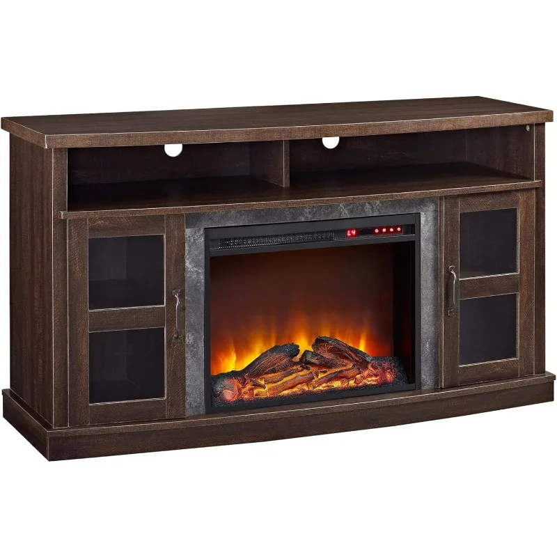 Fireplace TV Stand for TVs up to 60 Inch, Replaceable Electric Fireplace Insert Heater, Remote Control, Timer