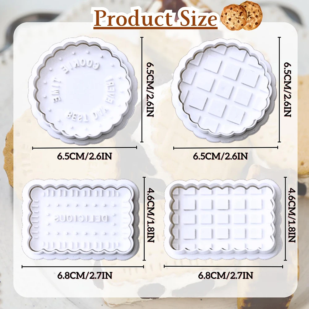 4Pcs 3D Cookie Stamps Biscuit Press Mold DIY Cake Pastry Handmade Checkered Cookies Dessert Mould Decorating Baking Accessories