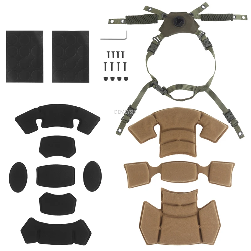 Tactical Helmet Liner System Padding Kit Chin Strap Adjustable Dial Suspension System with Bolts and Screws for Wendy Helmet