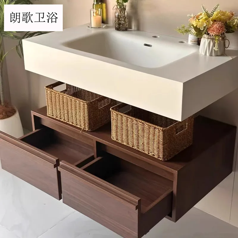 Lavabo integrado de estilo medieval Corian, mueble de baño combinado, lavabo, lavabo, mueble de lavabo, viento crema