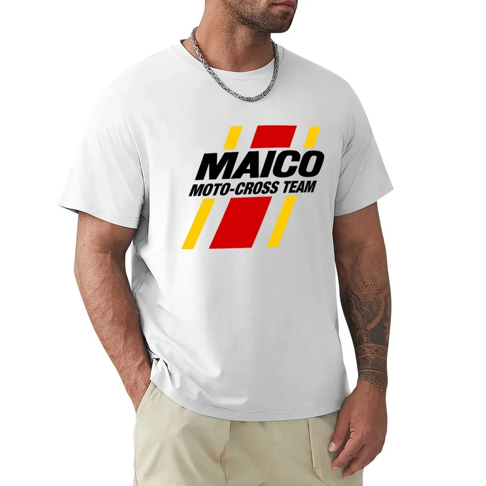 MAICO Moto-Cross Team Graphic w Red & Yellow Stripes T-shirt aesthetic clothes customizeds blanks mens clothing Short Sleeve