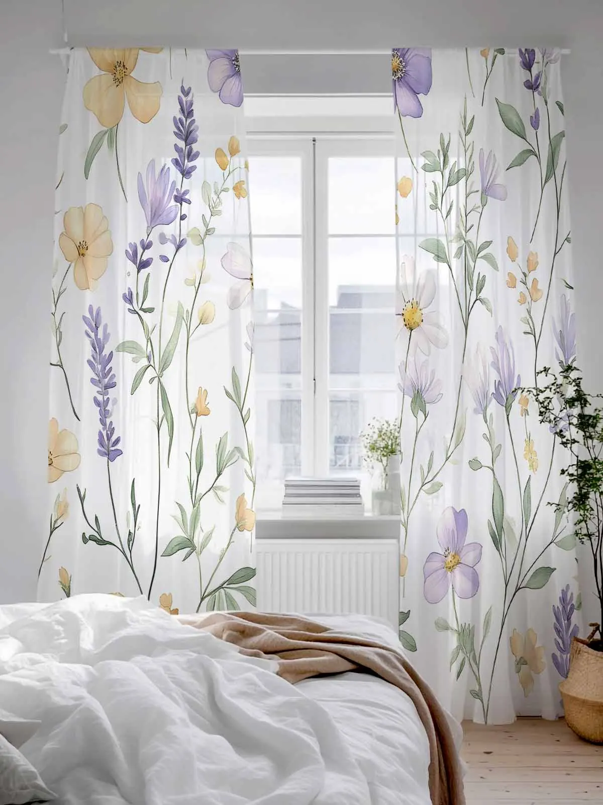 

Nature Flowers Watercolor Sheer Curtains For Living Room Window Voile Tulle Curtain Bedroom Decoration