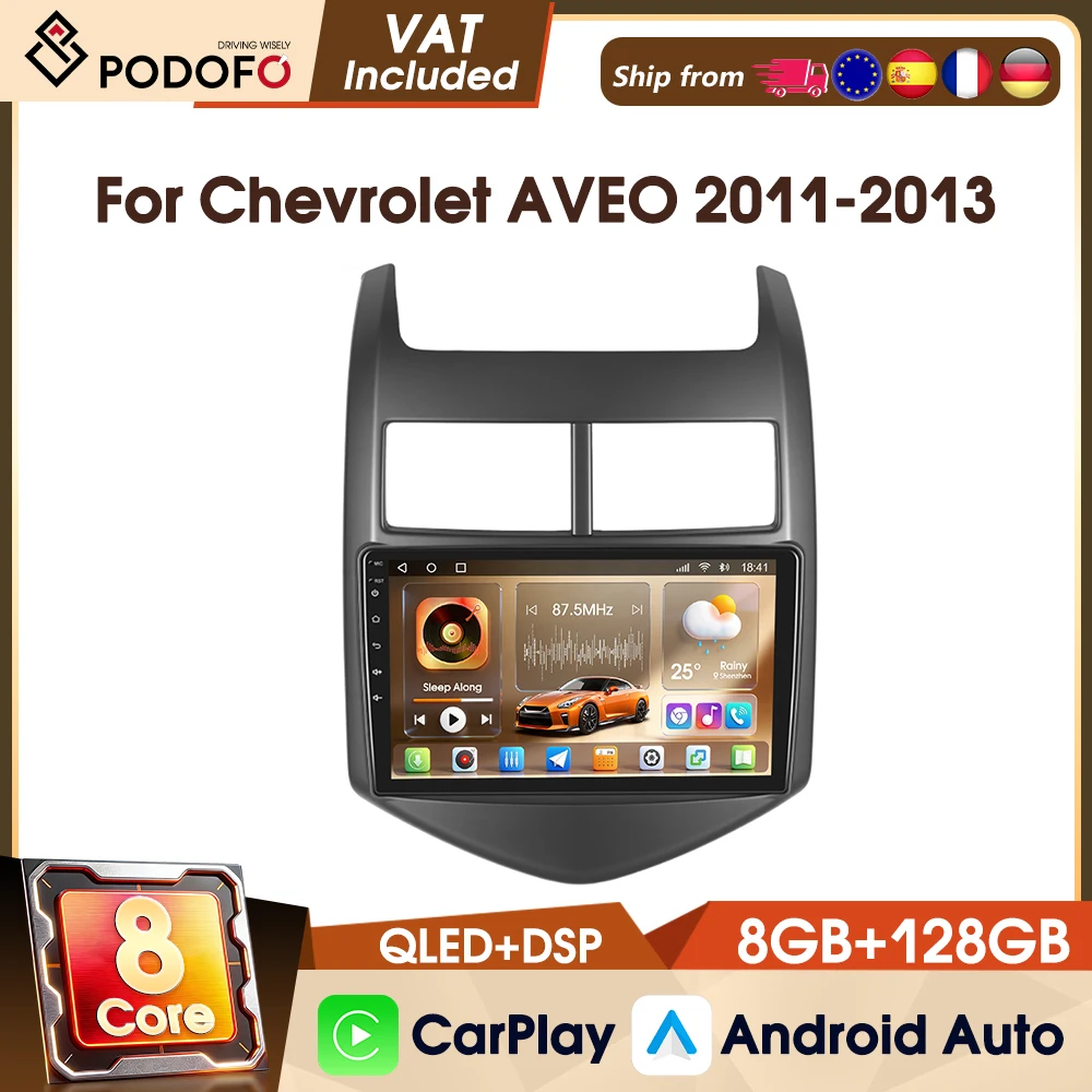 Podofo 4G CarPlay Wireless per Chevrolet AVEO 2011-2013, Autoradio 9" 8-Core 8+128G con WIFI, GPS, AM, FM, RDS, DAB, CarPlay Wireless, Sistemi Intelligenti per Auto