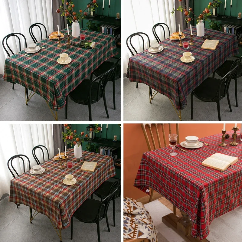 

Christmas Plaid Tablecloth Xmas Party Red Green Rectangle Table Cloth Vintage Dining Table Cover For Home Living Room Decoration