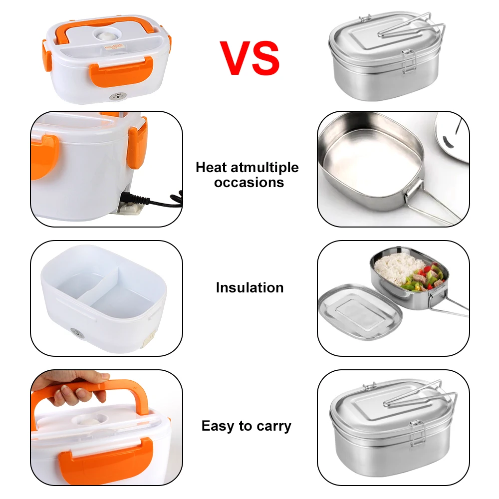 Portable Electric Heated Lunch Box Dinnerware 12V 220V EU Plug Travel Car Work Heating Bento Box Fast Heating Food container