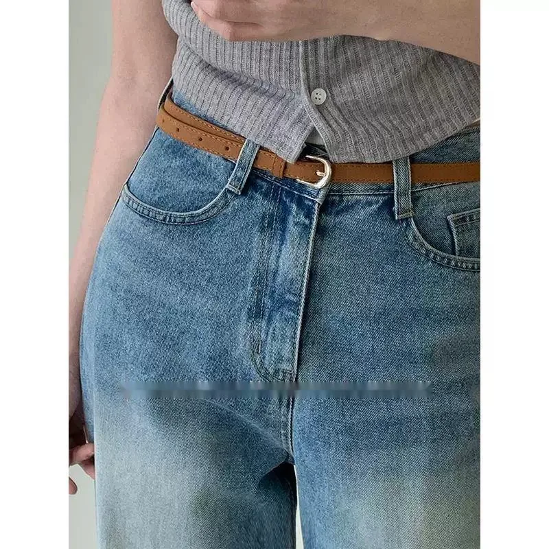 Women's Fashion Metal Buckle Leather Belt Small Fragrance Style Casual Vintage Three-strand Woven PU Leather for Students