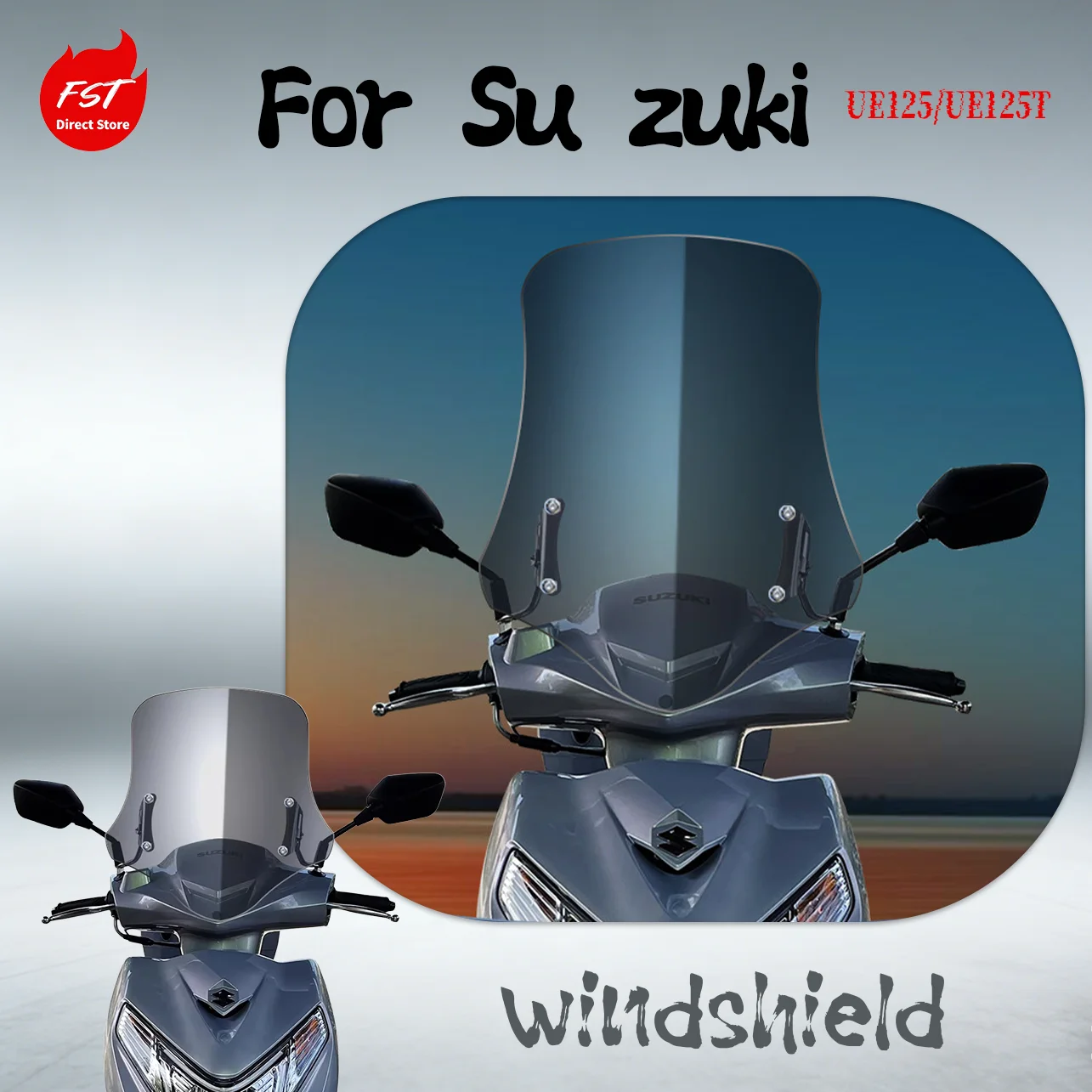 Clear Windshield for Suzuki UE125, High Clearance Scooter Wind Screen, Anti-Shatter Front Deflector