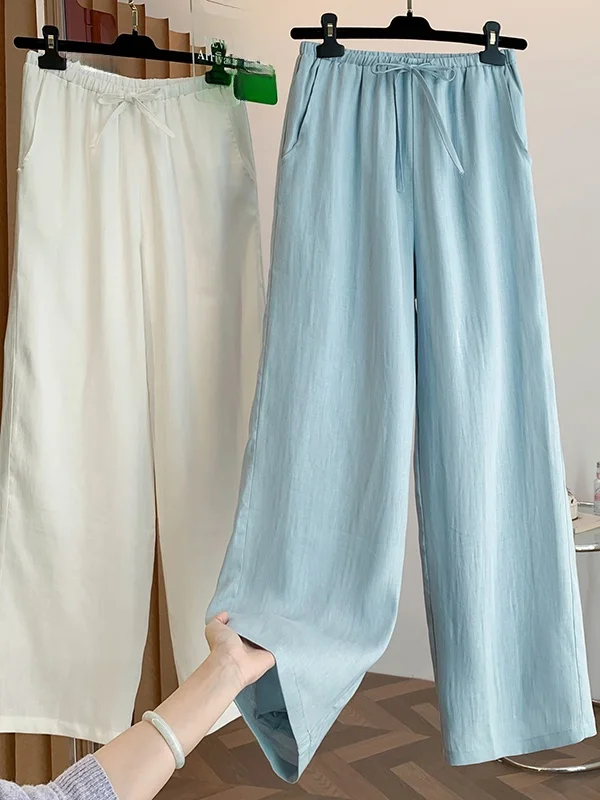 

Женские брюки с высокой талией и широкими штанинами, повседневные, свободного кроя, однотонные, прямые, весна-лето, премиум-класса, больших размеров