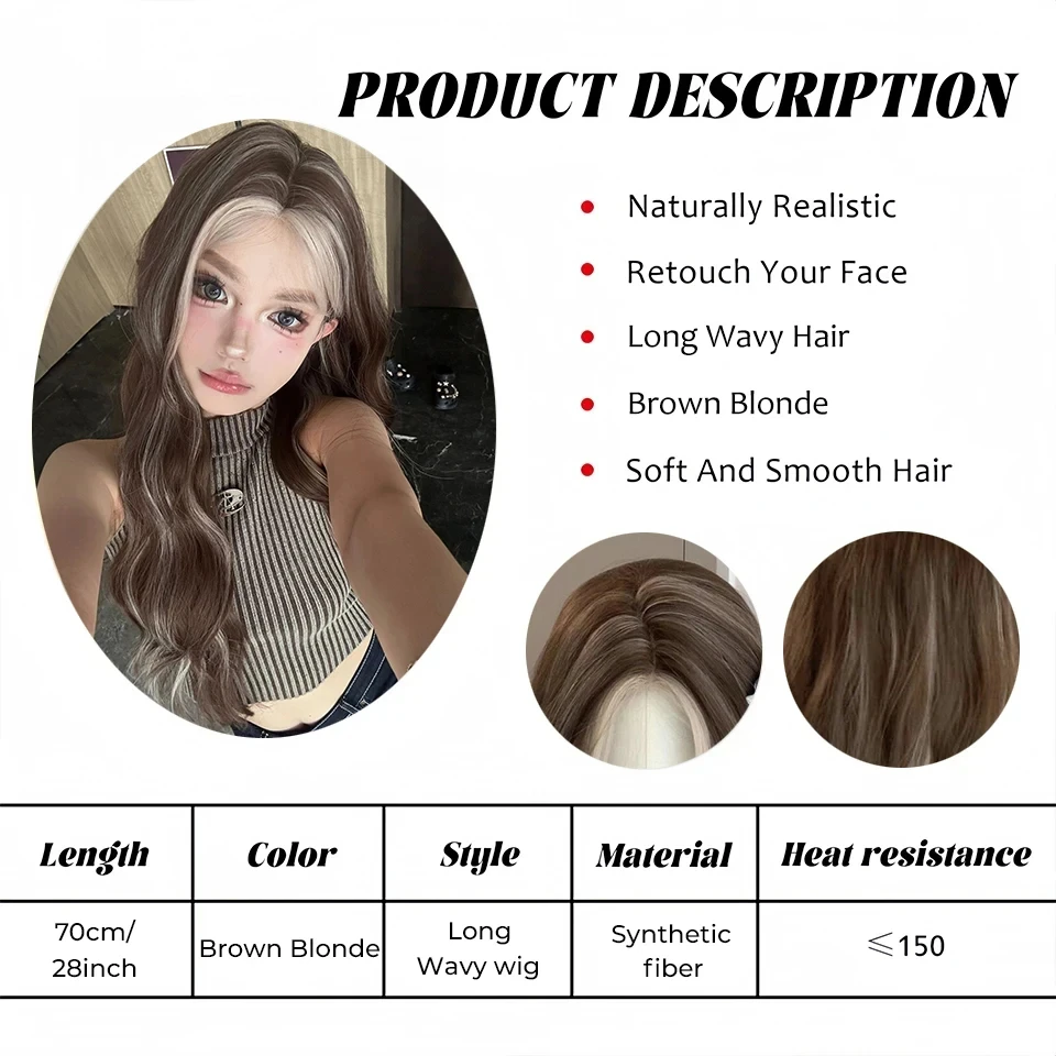 OLACARE Synthetic Blonde Long Wavy Wigs Middle Part Natural Wig Heat Resistant Cosplay Party Daily Hair Wig for Women and Girls