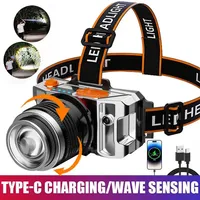 T6 LED Headlamp Strong Light Head Lamp USB Rechargeable Headlight Built-in 18650 Battery Fishing Flashlight Outdoor Lantern 20W