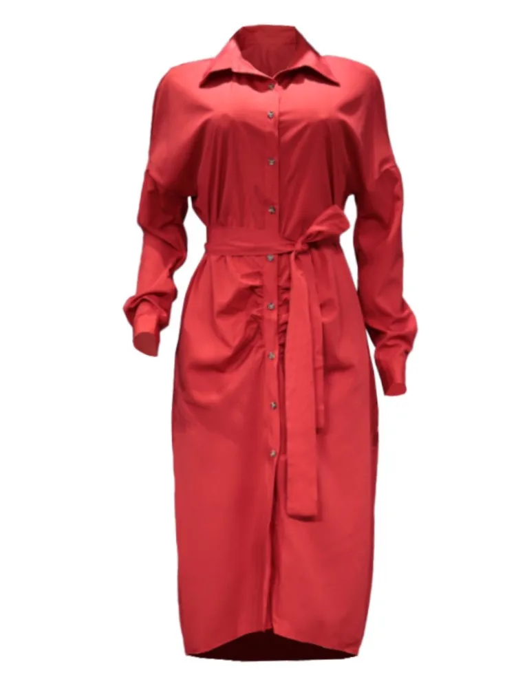 أزياء من الدانتل حتى واحدة الصدر الشق فستان طويل المرأة الخريف عنصر جديد بلون مثير سترة فستان قميص بأكمام طويلة