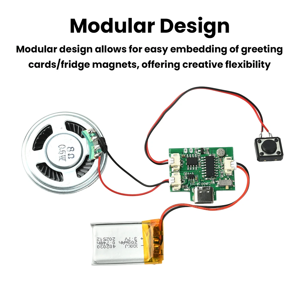8M MP3 Typ-C Lade- und Audio-Download-Modul mit Ein-Klick-Aufnahmefunktion für DIY-Grußkarten, Pop-up-Bücher, Kühlschrankmagnete und handgemachte Geschenke – Detail 3