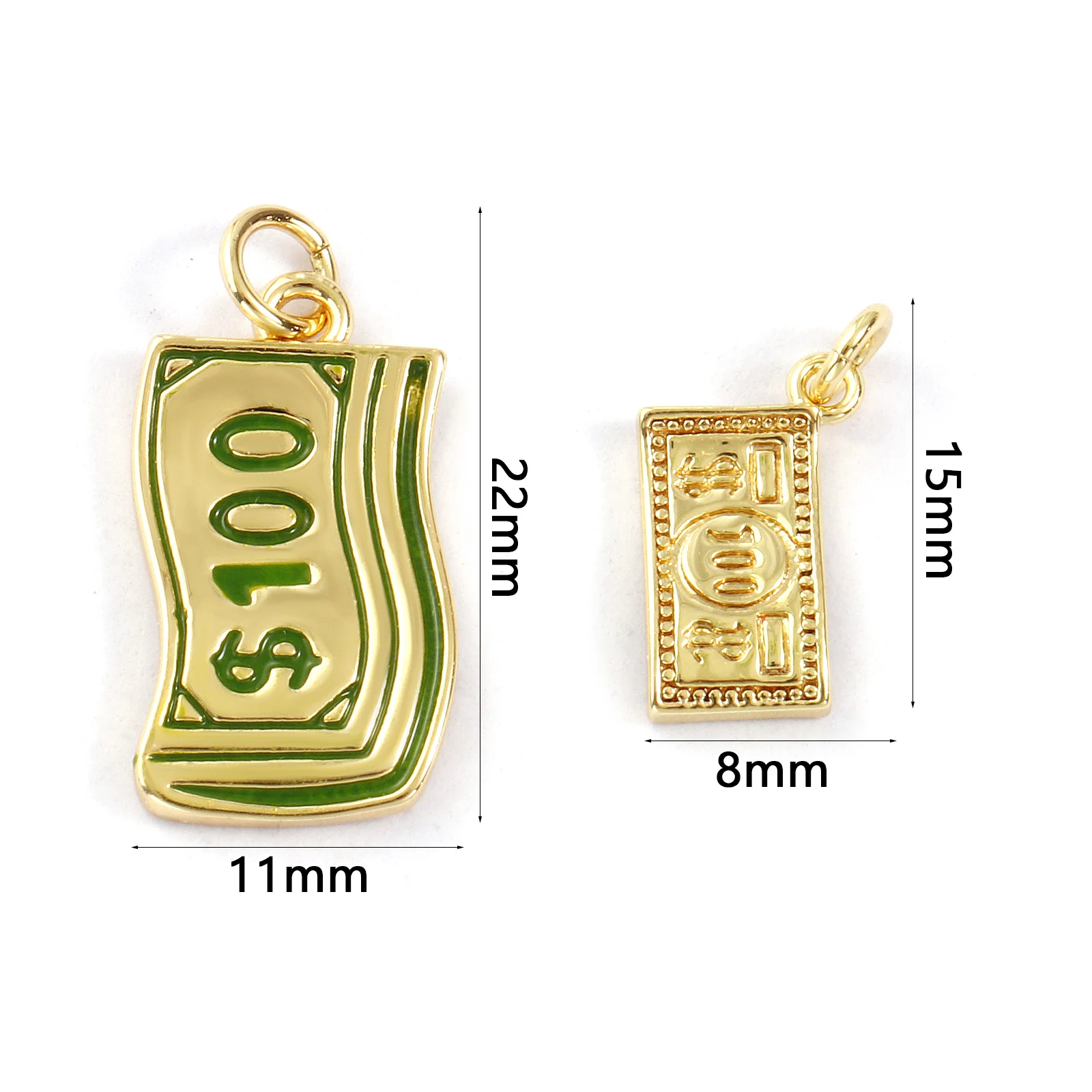 2pcs Brass Charms Gold Color US Dollar Shaped Green Enamel Mini Pendants DIY Necklace Earrings For Women Men Jewelry Findings