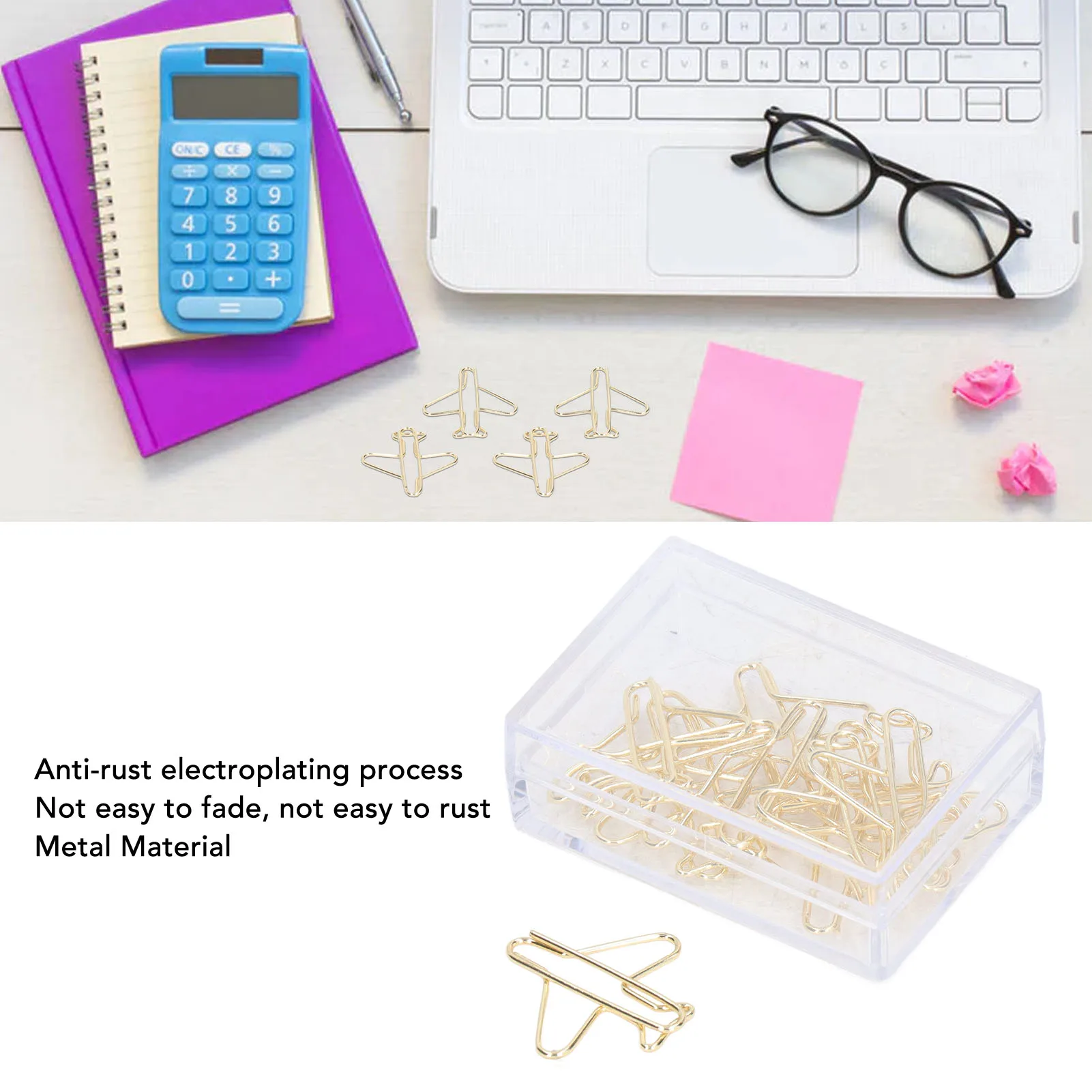 100pcs Paper Clips Portable Anti Rust Electroplating Gold Cute Airplane Shaped Metal Paper Clip for Office Home Paper,Clips