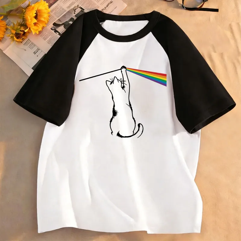 Modische T-Shirts mit Regenbogen-Katzen-Design, bedruckt, für Kinder, Jungen und Mädchen, Sommer, Frühling, lässiges Top-T-Shirt