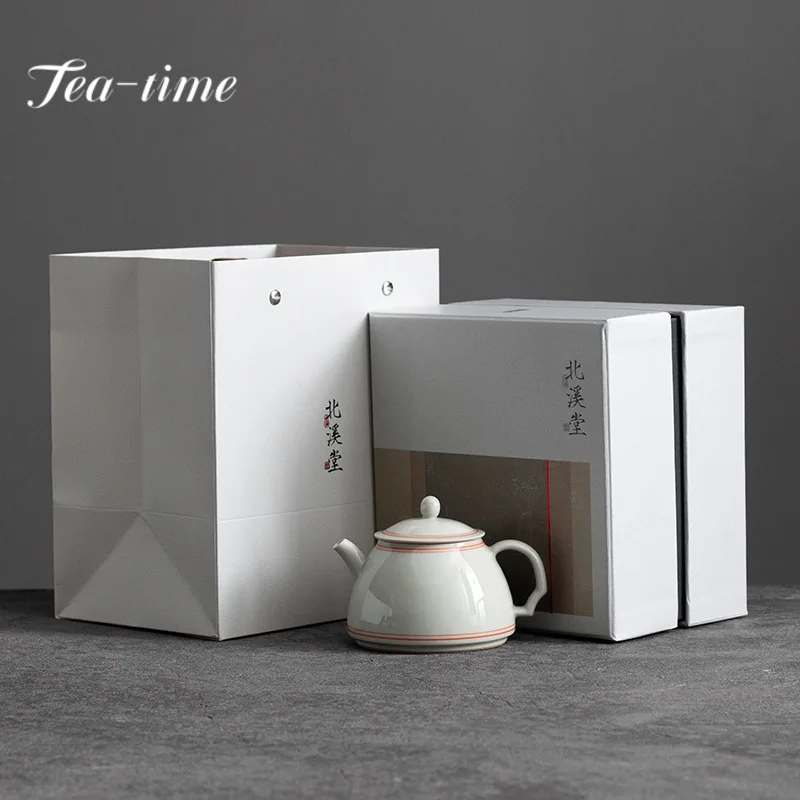 

180ml Retro Ice Table Glaze Ceramic Teapot Elegant Double Line Pot Household Tea Brewing Kettle Puer Kung Fu Teaset Gift Box