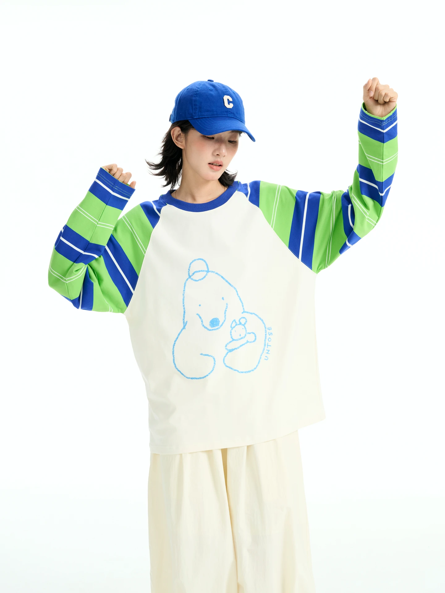 

Loose Fit Long Sleeve T-Shirt with Shoulder Insert And Printed Patchwork Design Casual Style Unisex round Neck Cotton Shirt