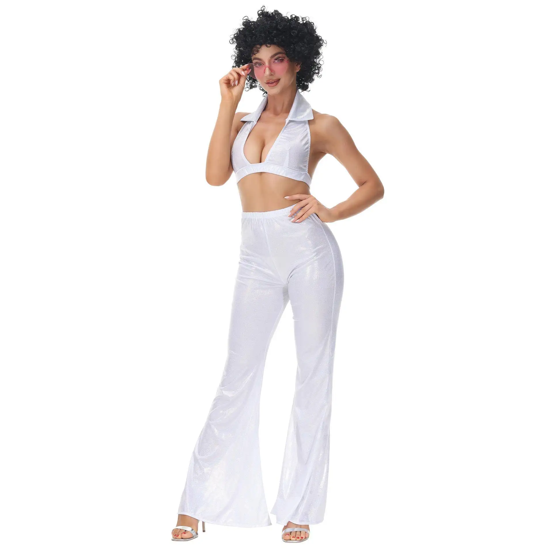 

loween Adult Cosplay Retro Disco Hip Hop Singer Outfit Bar Dance Club Nightclub Performance Clothes Stage Costume Women