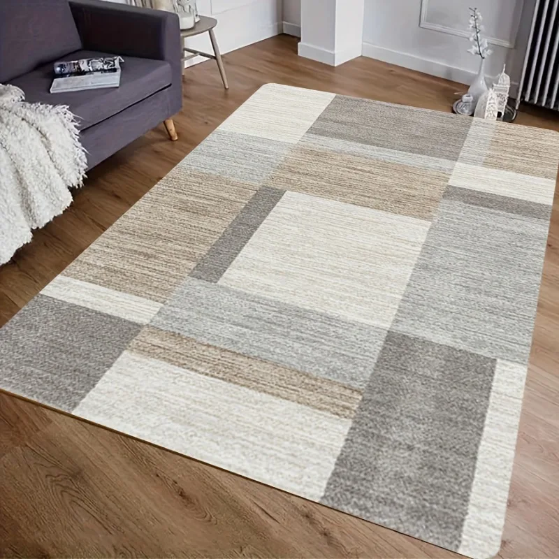 Neutral Tone Block Splicing Area Rug Modern Floor Carpet for Bedroom Lounge Cottage Indoor Furnishing for Christmas Holiday