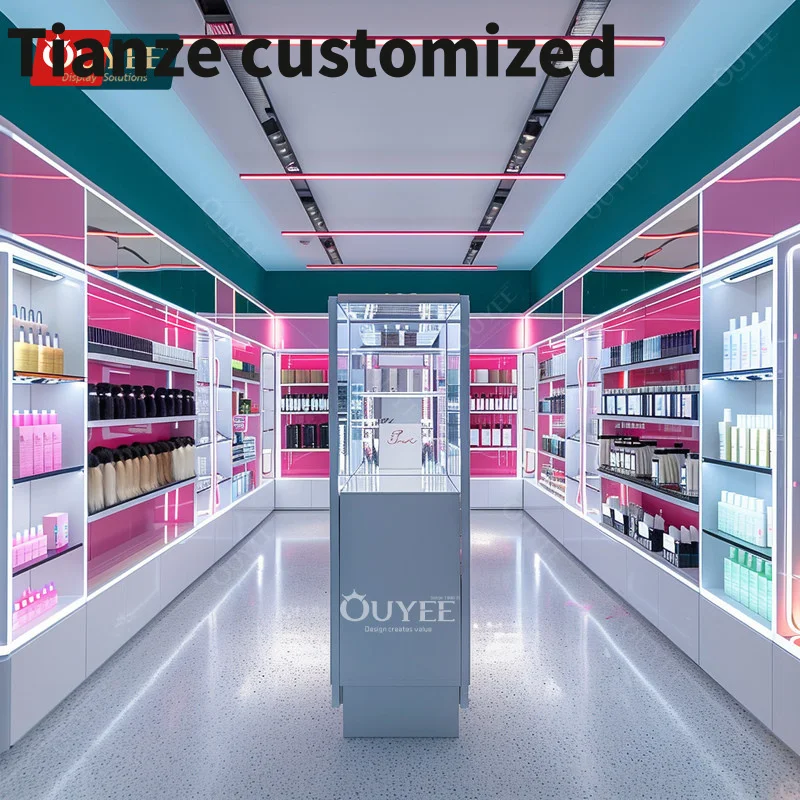 

Customized-High Quality Cosmetic Retail Store Display Stand Perfume Wig Wall Shelf Beauty Shop Design