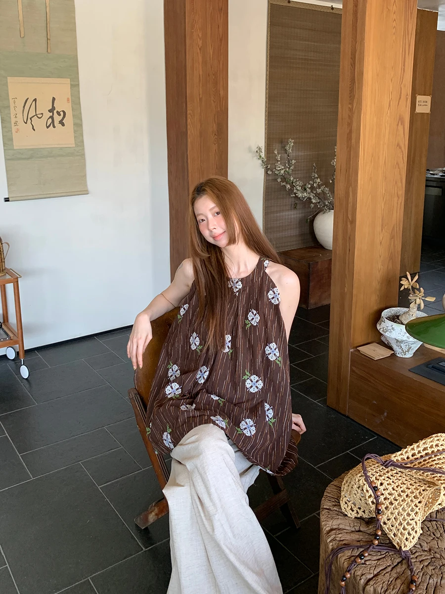 

Красный знаменитости Studio, женская летняя верхняя одежда, жилет на бретелях, свободный крой, высококачественный приятный хлопок, прямая трубка