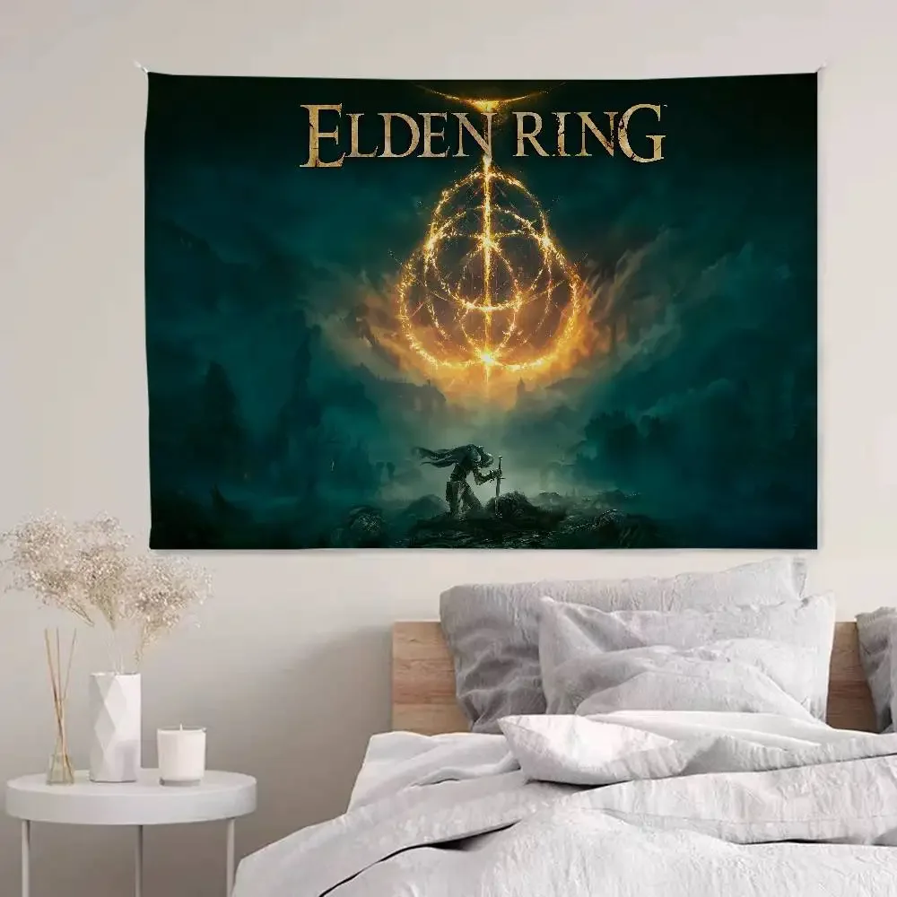 Popular E-Elden R-Ring Dark Game Cartoon Tapestry Art Science Fiction Room Home Decor Wall Hanging Sheets