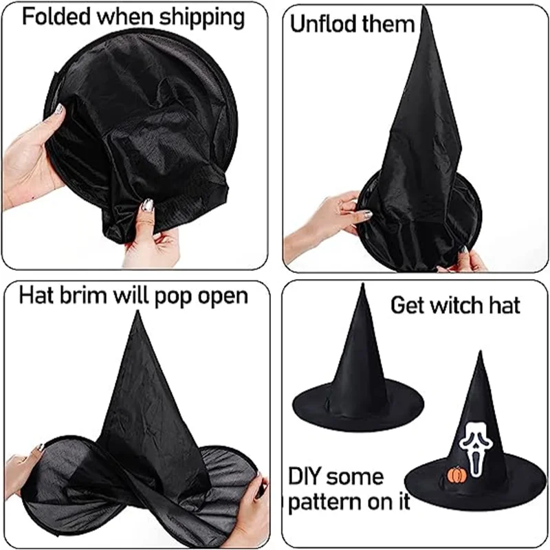 Halloween Witch Hats Adult Kids Black Witch Hats Masquerade Wizard Dressing Up Top Pointed Caps Cosplay Props Party Decoration