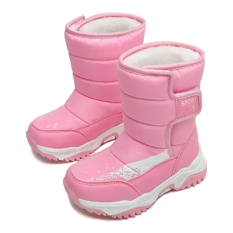 5-12 Winter Warm Fur Snow Boots Children Furry Shoes Boys Girl Non-slip Leather Autumn Waterproof Kids Boots Child Sneaker Furry