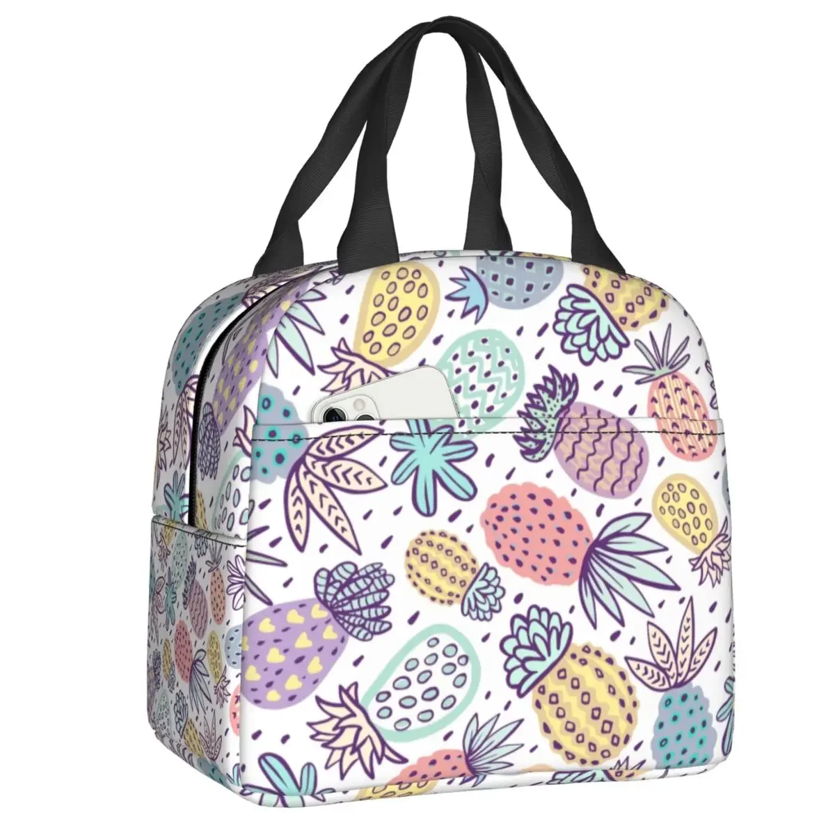 Pineapple Digital Art Insulated Lunch Bags for School Office Portable Thermal Cooler Bento Box Women Children