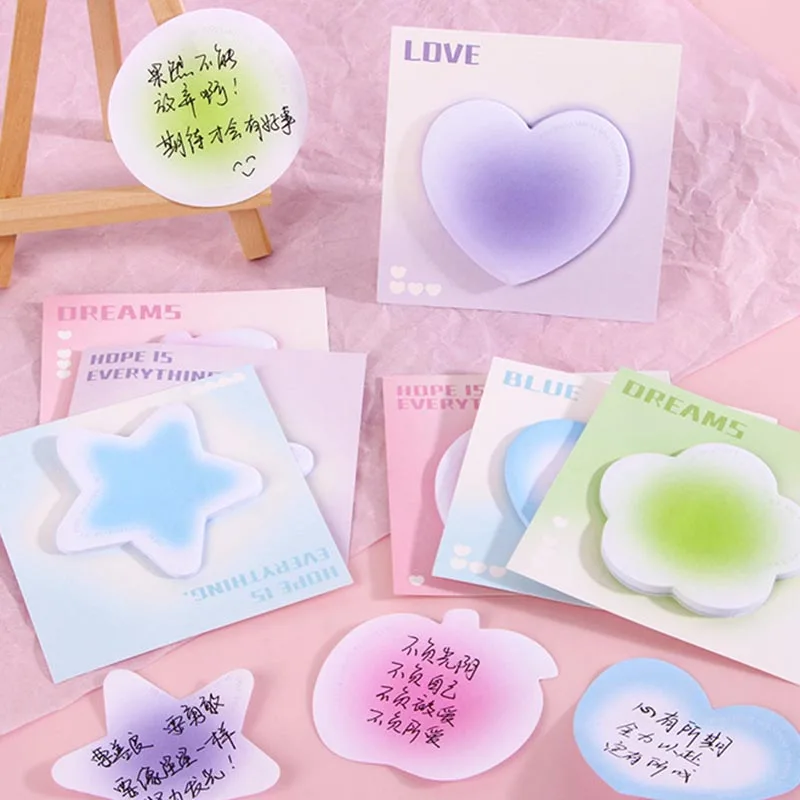 4pcs/set Kawaii Gradient Heart Star Sticky Notes Self-Adhesive Memo Pad Cute Planner Notepads for Office School Stationery