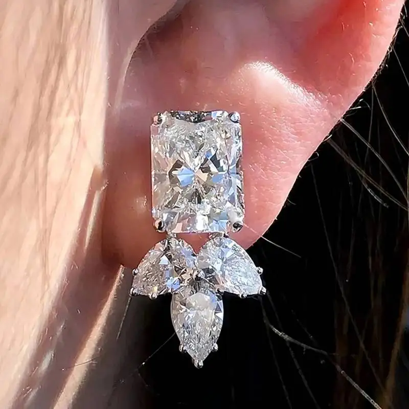 Huitan Charmante Ohrstecker für Damen, Party, Verlobung, eingelegt, glänzend, geometrisch, CZ-Design, trendige Accessoires, Persönlichkeitsschmuck