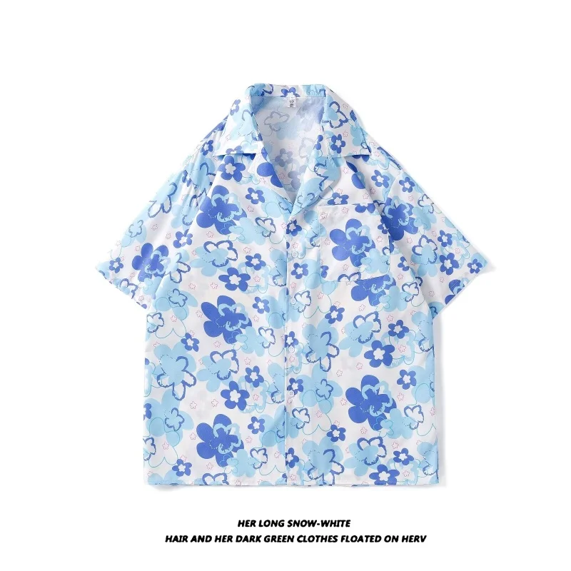 

2024 Print Shirts Women Clothing Baggy Vintage Aesthetics Summer Hawaiian Personal Harajuku Unisex Japanese Teens High Street023