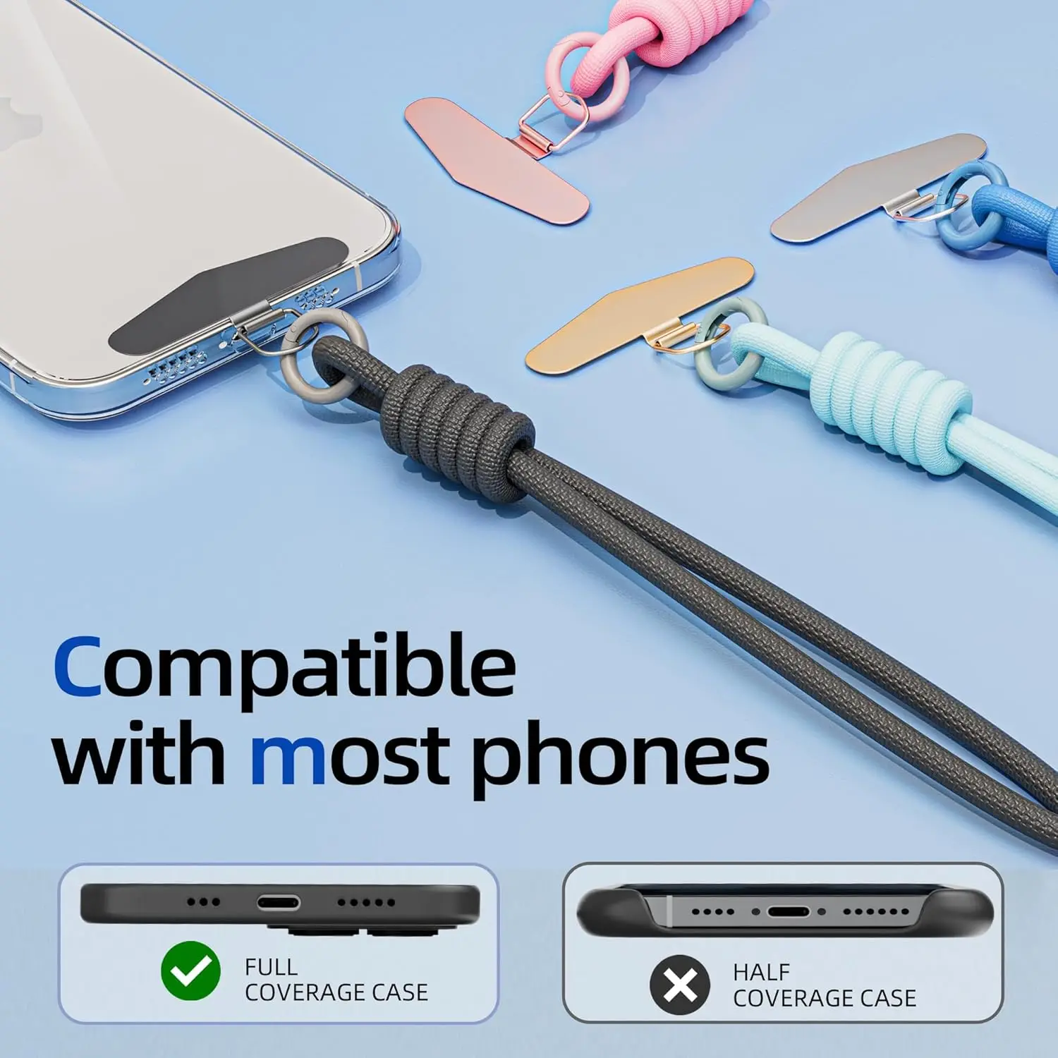 Universal Phone Lanyard Gasket Patch Stainless Steel Durable Mobile Phone Rope Accessories Metal Card Clip Strap Hang Cord Tabs view 4