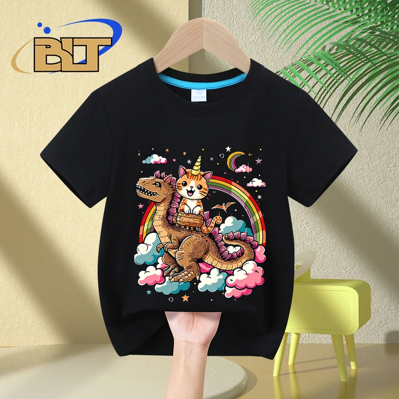 Dinosaur unicorn cat print kids T-shirt summer children's pure cotton short-sleeved casual tops boys and girls gifts