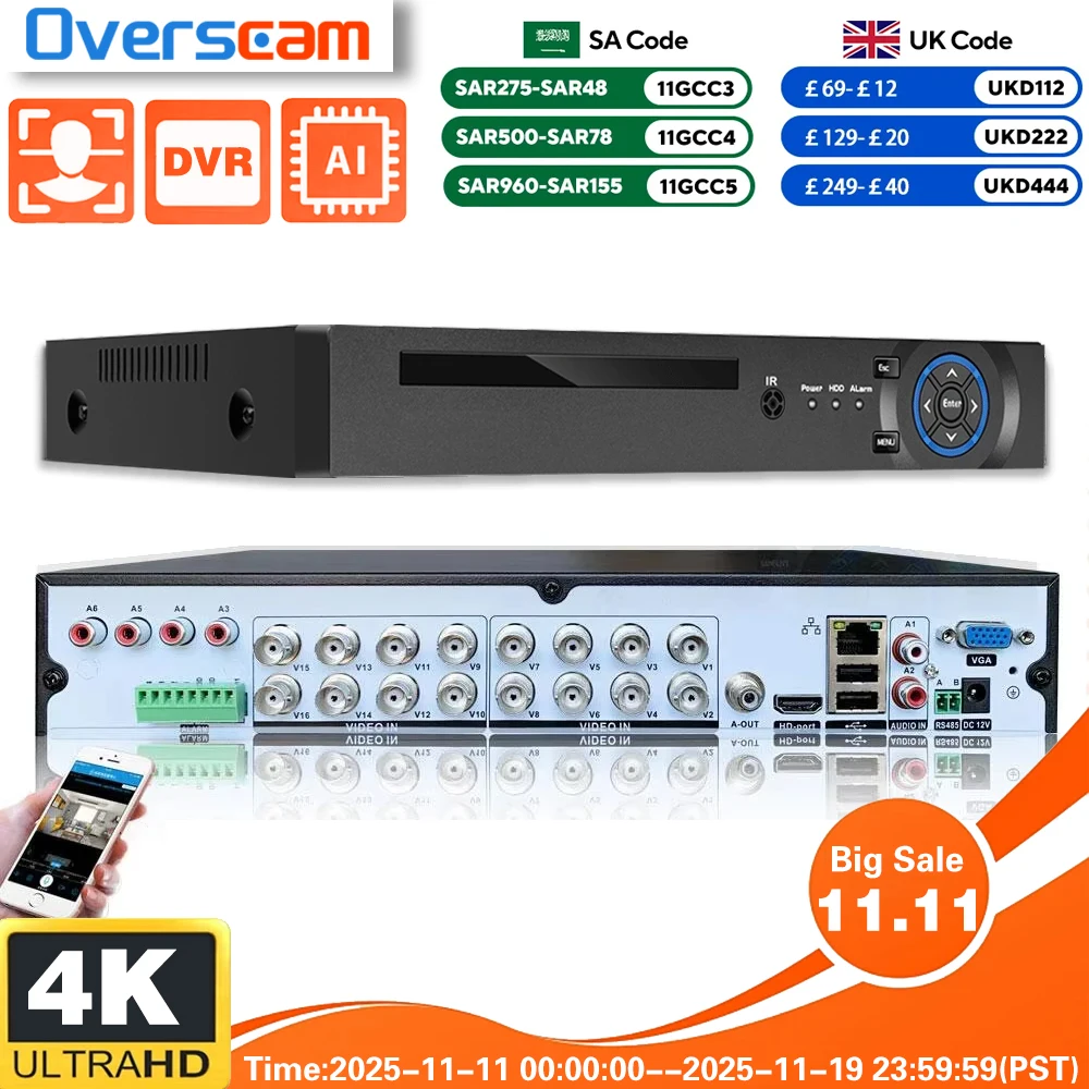Xmeye Smart Face Detect AHD Dvr Nvr 8/16 Channels 8MP 4K Video Surveillance Recorder Over Coaxial Motion Detect For CCTV Cameras