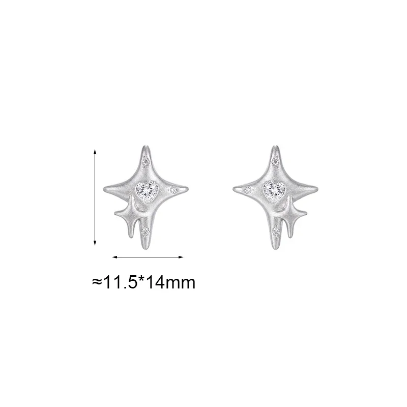 S999 Sterling Silver Needle Trendy Zircon Brushed Star Stud Earrings for Charm Women Geometric Fashion Jewelry Accessories