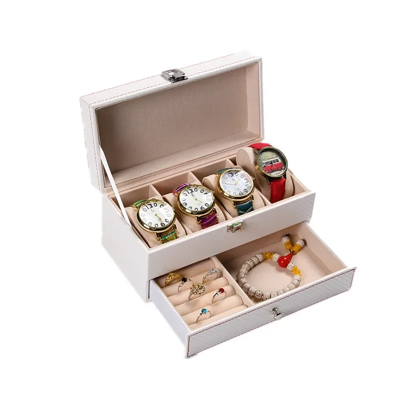 

4 Slots Watch Boxes Double Carbon Fiber Storage Boxes Watch Case Holder Organizer for Jewelry Boxes Luxury Display Best Gifts