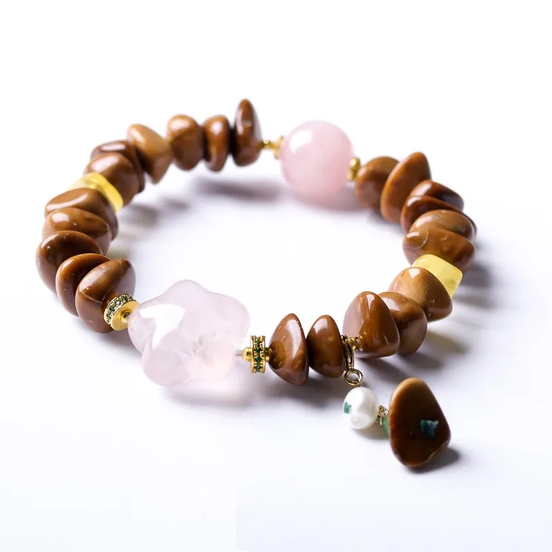 

Wenge Cooke Broken Silver Bead Bracelet Natural Rose Quartz Star Old Beeswax Pearl Chinese Style Bracelet Gifts