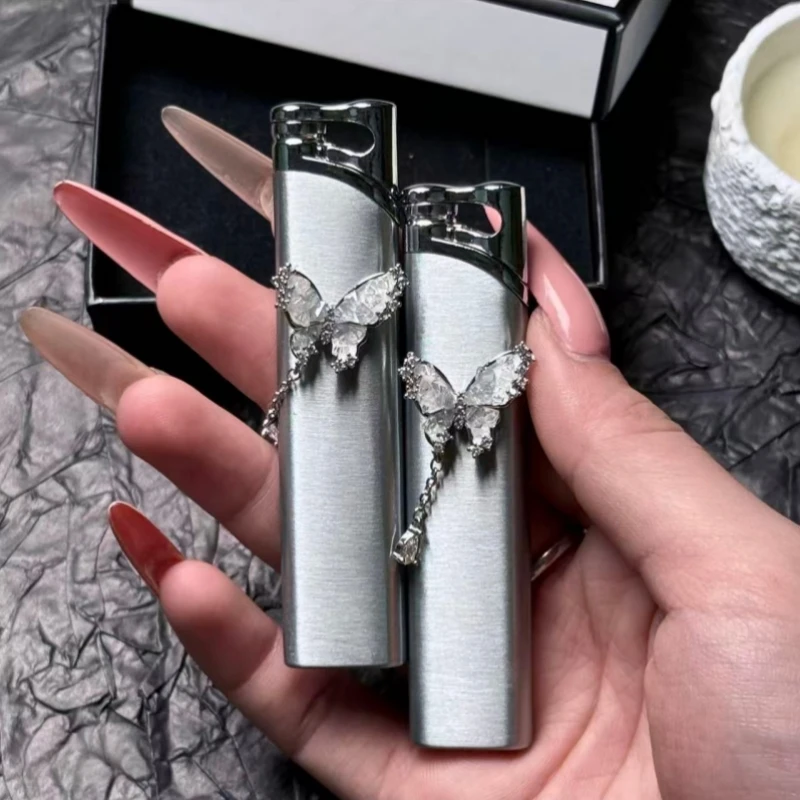 Metal Fashion Butterfly Inflatable Lighter Windproof Jet Powder Flame Mini Outdoor Portable Lighter Cigarette Accessories Gift