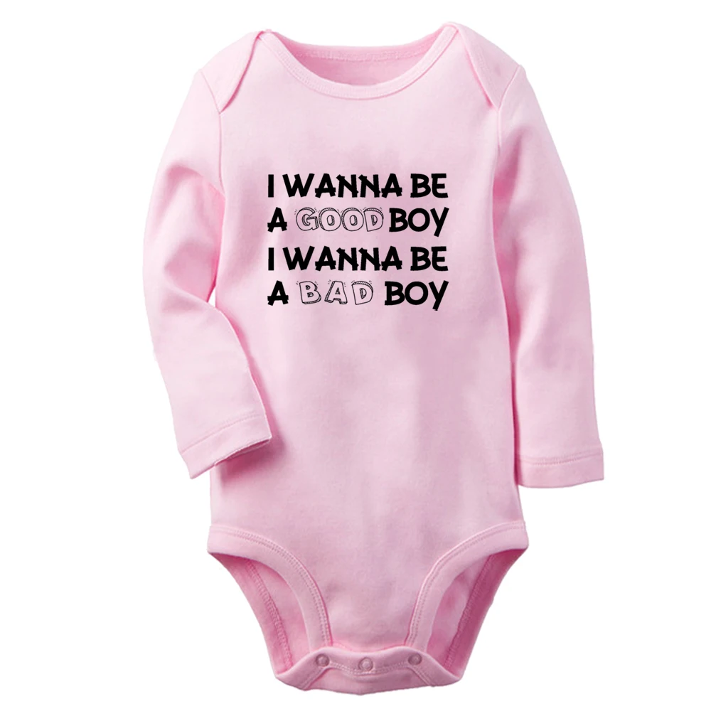 I Wanna Be a Good Boy I Wanna Be a Bad Boy Fun Baby Bodysuit Cute Boys Rompers Infant Long Sleeves Jumpsuit Newborn Soft Clothes