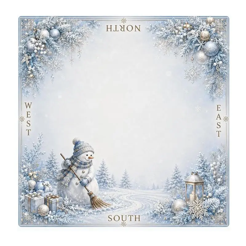 VIKAMA Winter Christmas Mahjong Mat Non-Slip Noise Reduction Square Game Table Pad for Holiday Party Family Game Home Decor