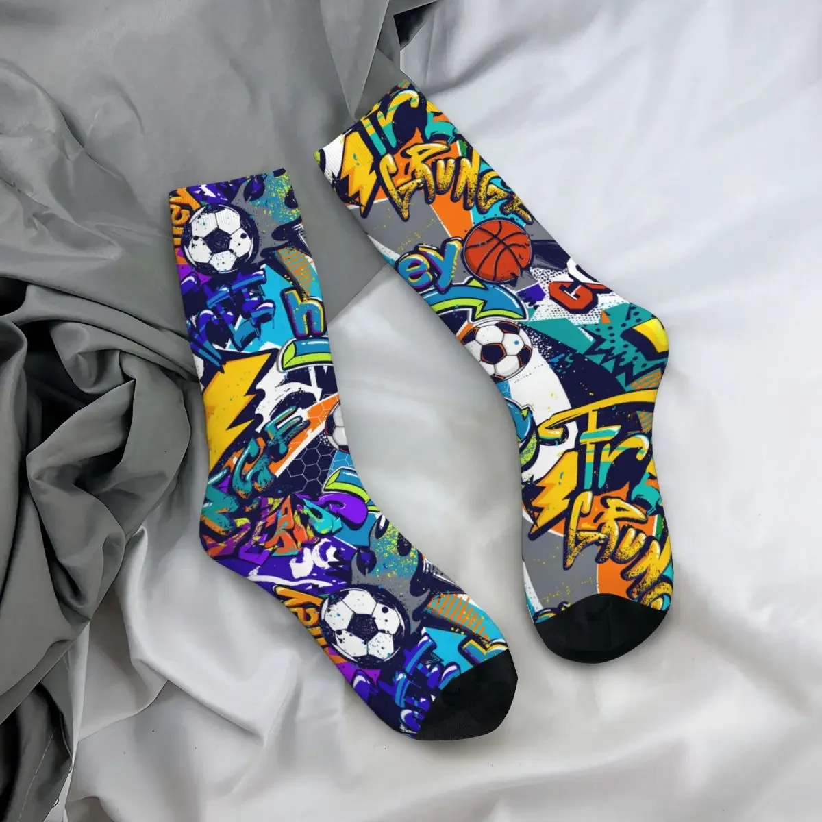 Sock for Men Sport Textile With Socker Lightning Basketball Ball Hip Hop Graffiti Art Pattern Pattern Printed Crew Sock